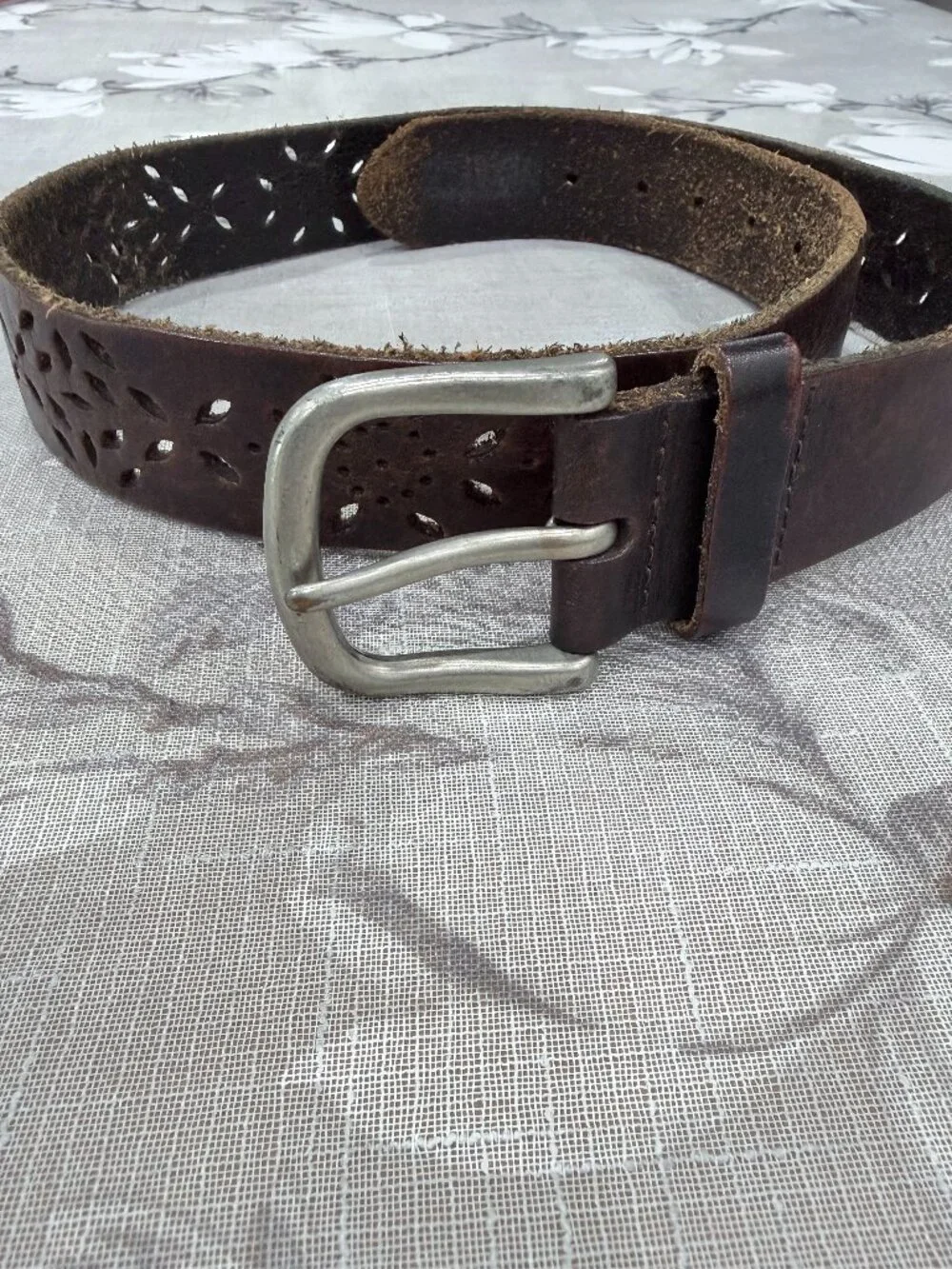 Brown Genuine Leather Floral Cutout Belt Rustic Boho Western Size 33-38”